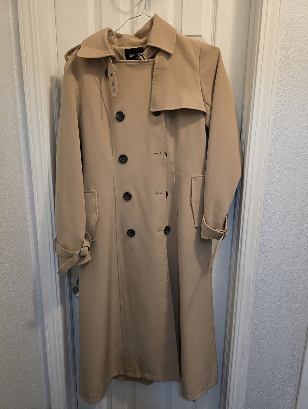 eboss Beige Longline Double-Breasted Trench Coat